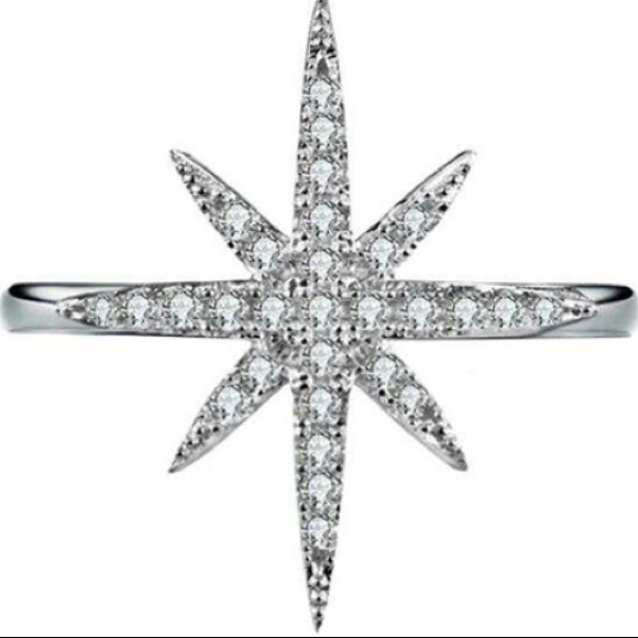 Buy 2 get FREE SHIPPING ** Starburst Rhinestone Ring Size 8 Rose Goldtone - Picture 6 of 8